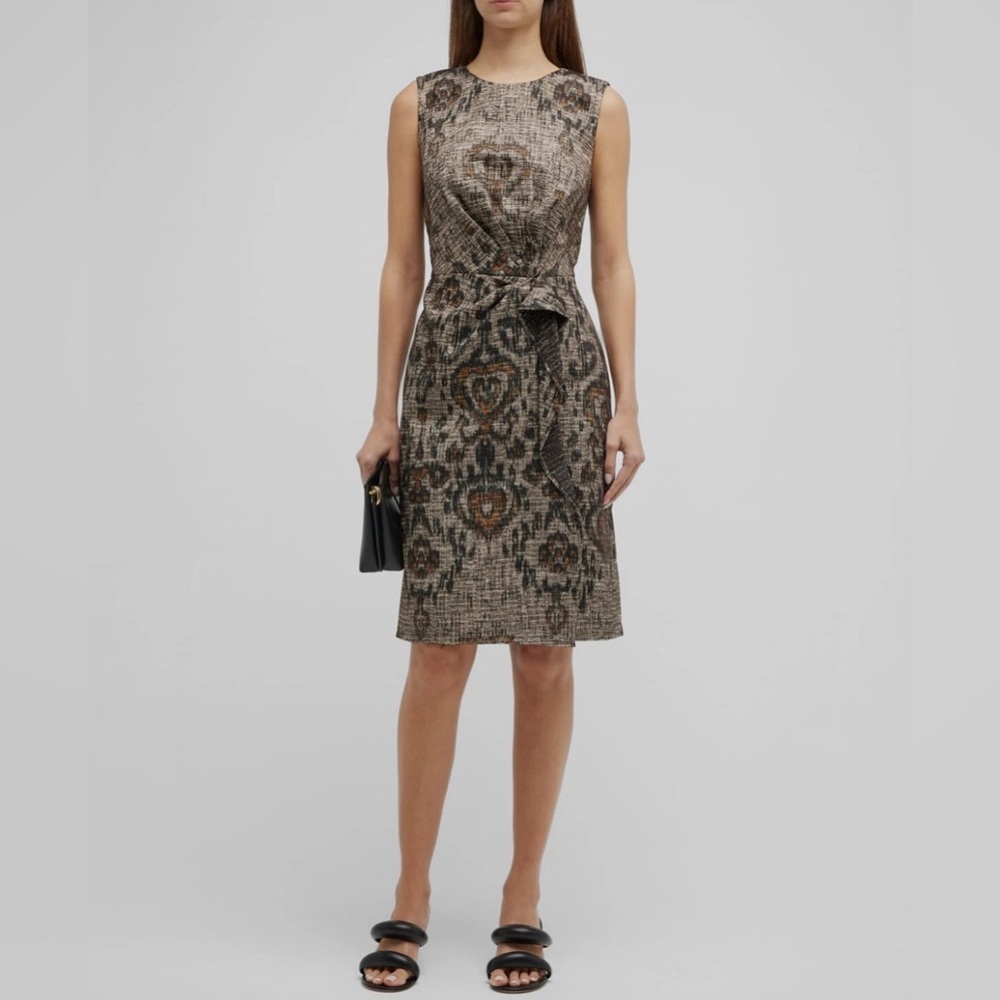 Kobi Halperin | Loren Ikat-Print Draped sleeveless Dress Womens size 6 brown